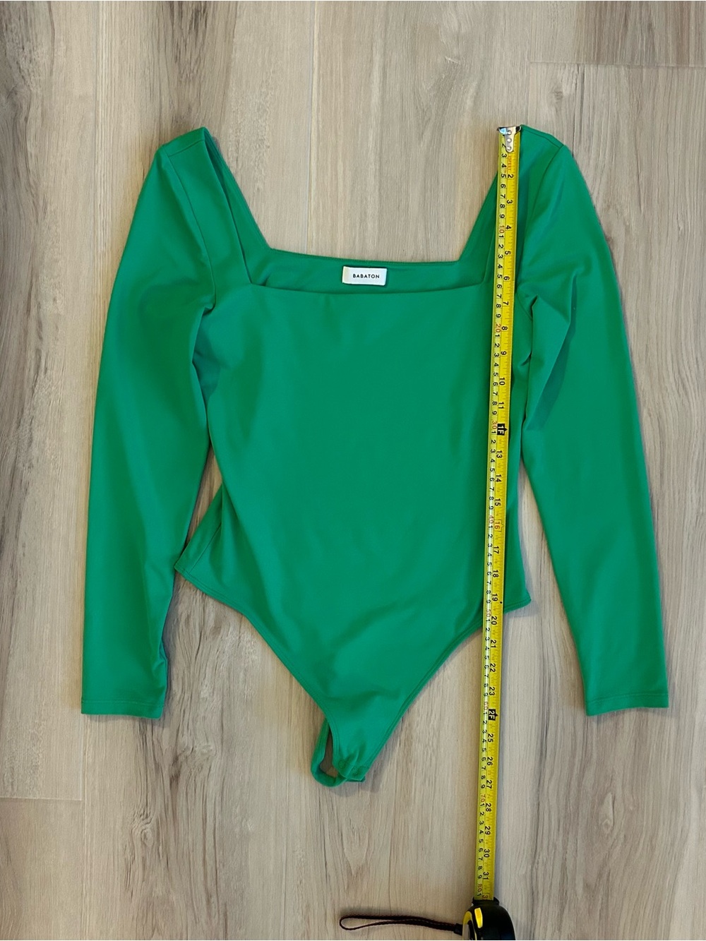 Babaton Aritzia Bodysuit Bright Green Long-Sleeve Square Neck Thong Stretch - Picture 4 of 5